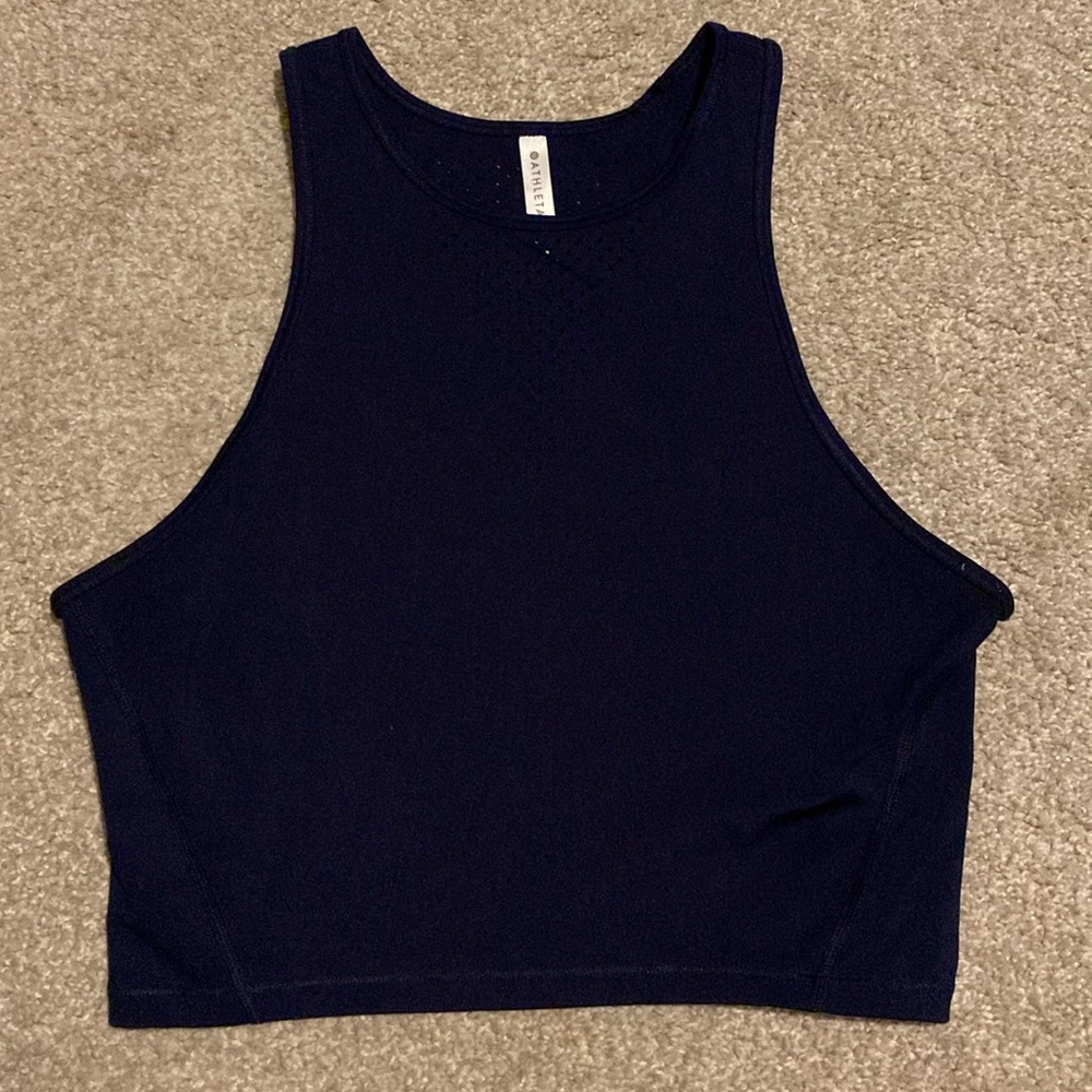 Athleta cropped Navy Blue high neck Workout tank